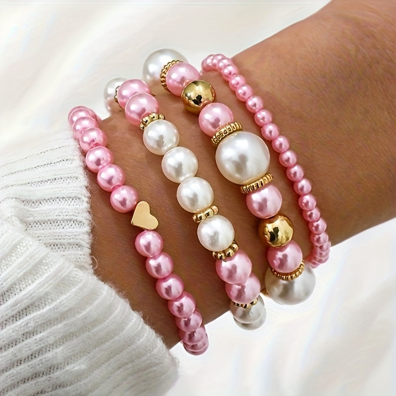 Pearl Heart Bracelet Set