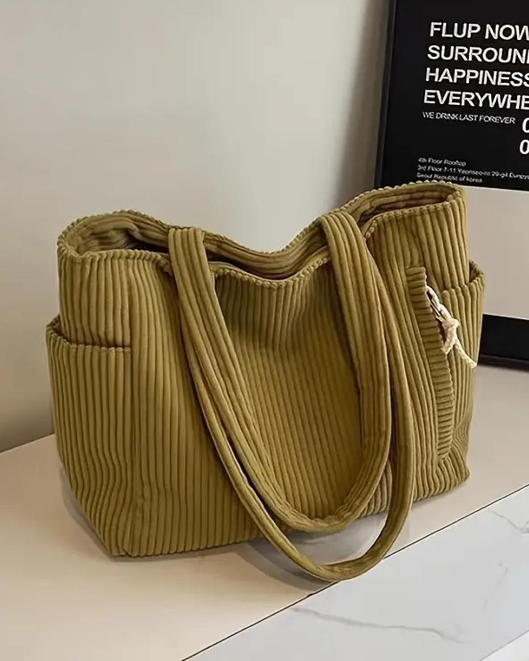 Sylva | Ribbed Tote Bag with Cord Detail