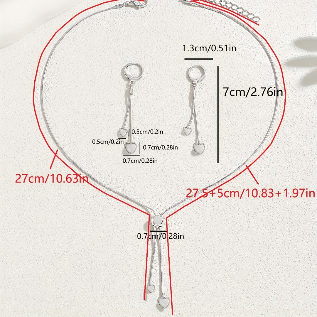 Adjustable Heart Pendant Necklace & Earrings Set