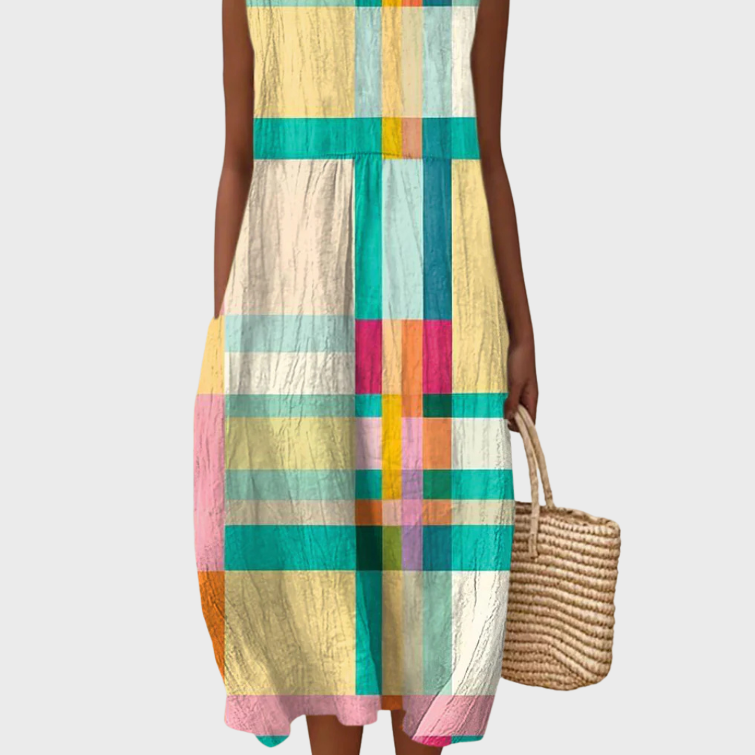 Saphine | Abstract Plaid Cotton Dress