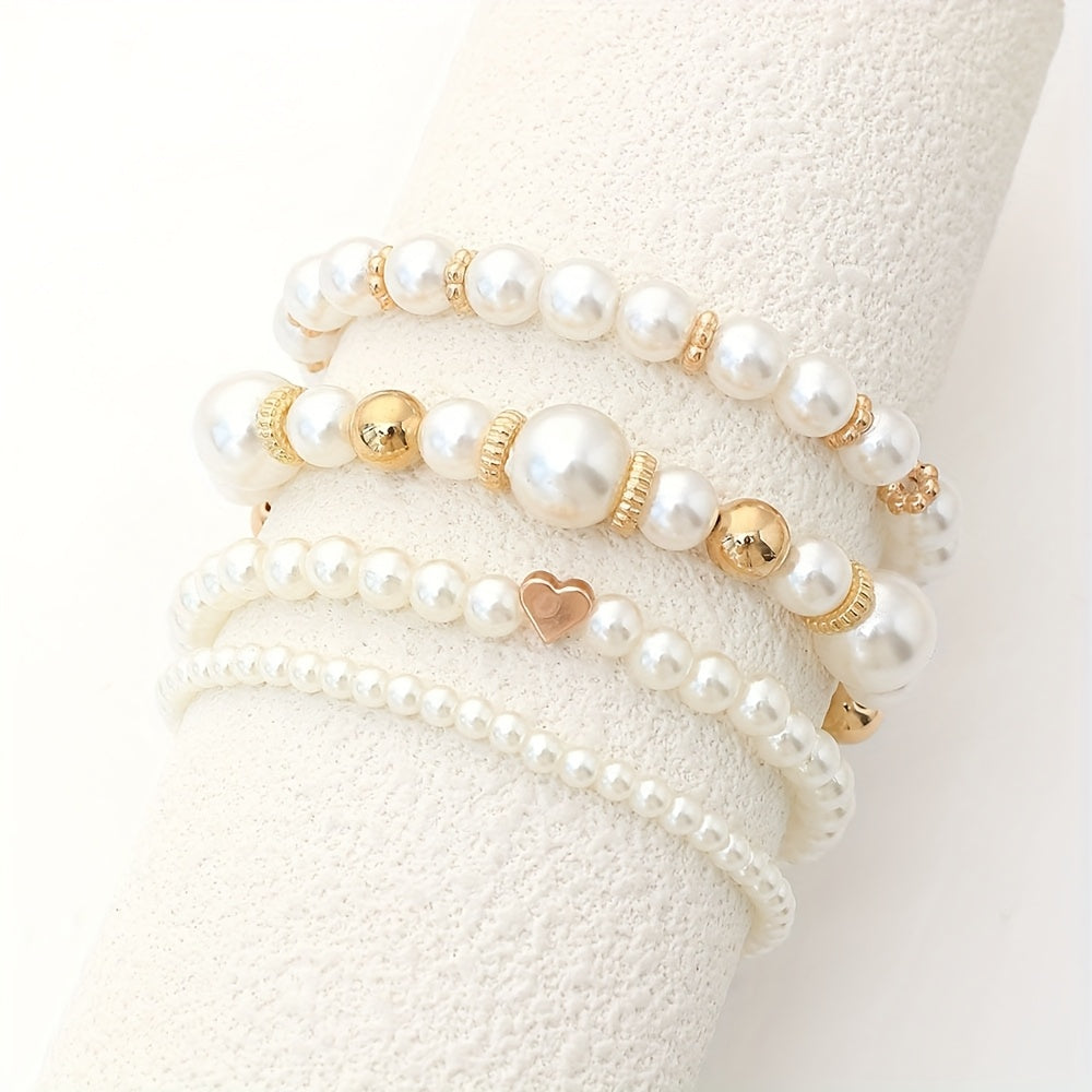 Pearl Heart Bracelet Set