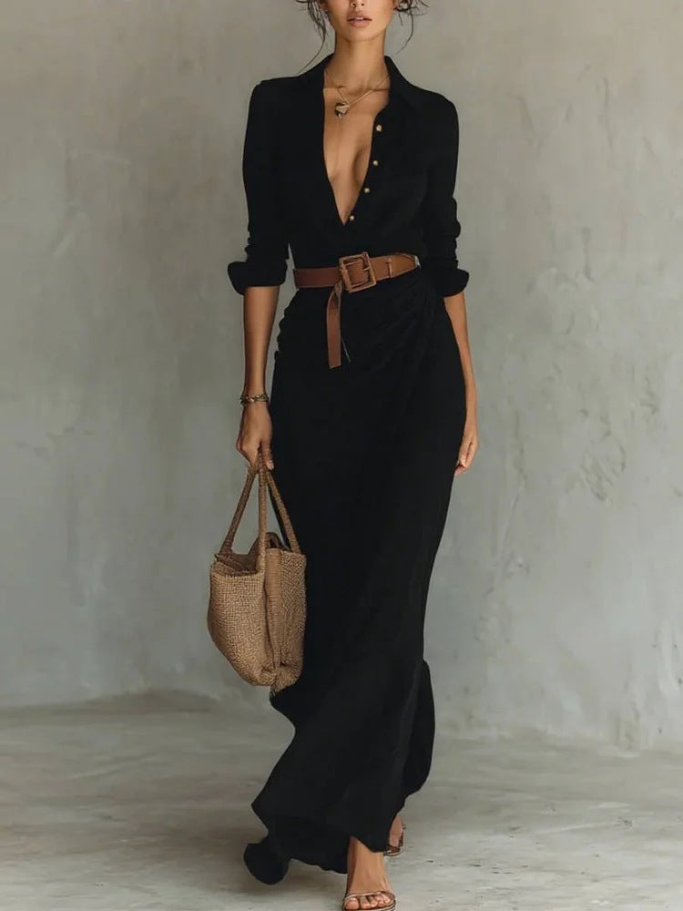 Una | Lapel-Wrap Maxi Dress