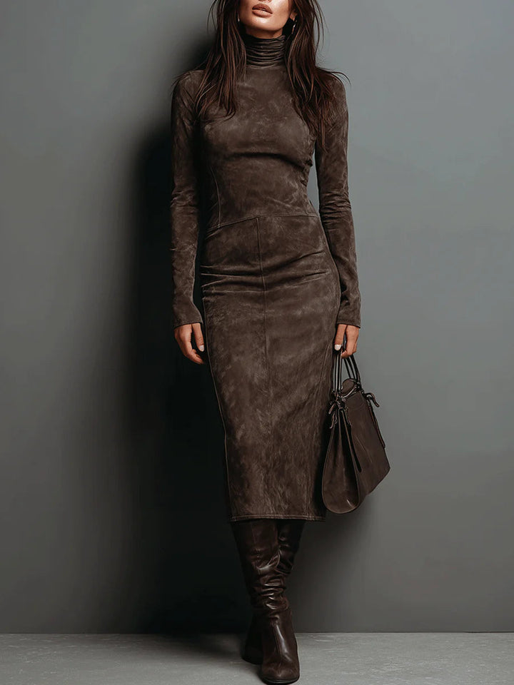 Selwynne | High-Neck Suede Midi Dress