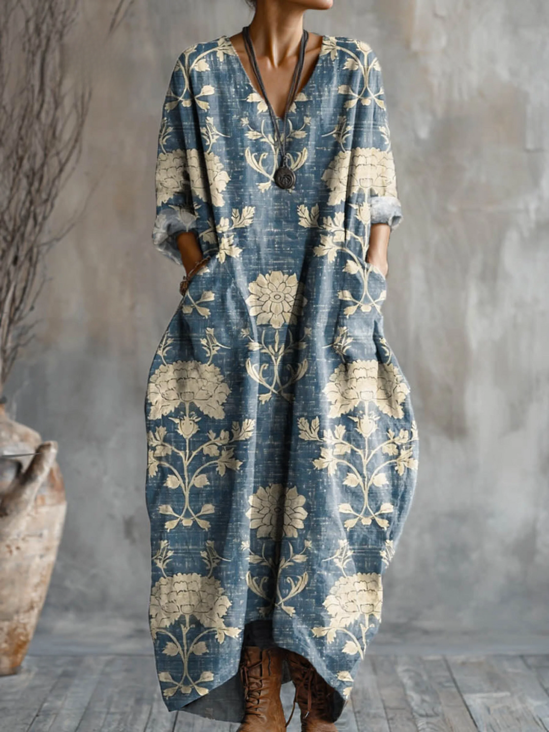 Cerina | Countryside Floral V-Neck Midi Dress