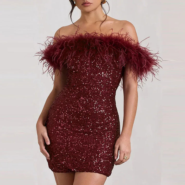 Adriana | Elegant Off-Shoulder Glitter Dress