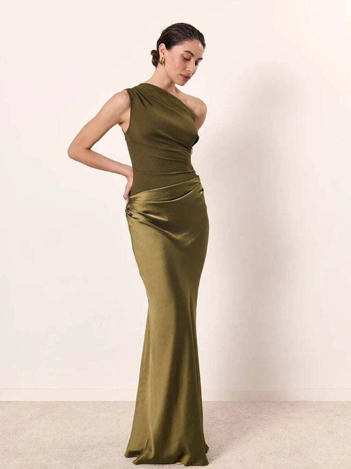 Aleida | One-Shoulder Satin Maxi Dress