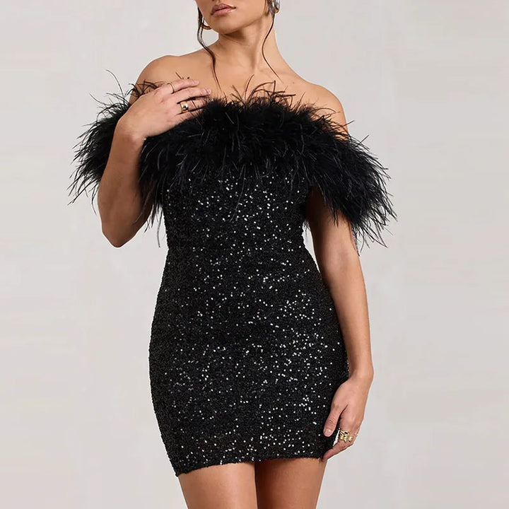 Adriana | Elegant Off-Shoulder Glitter Dress