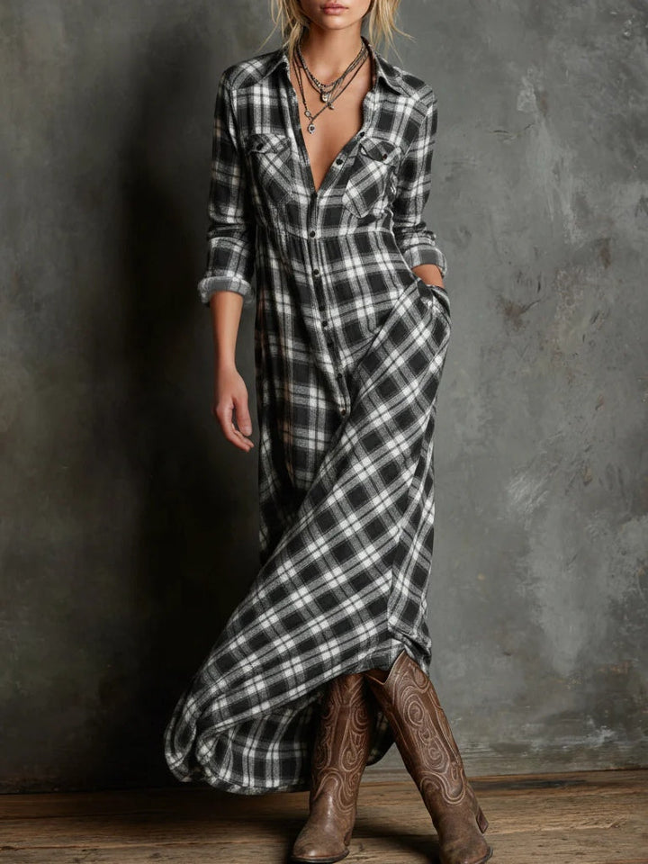 Ailene | Classic Green Plaid Shirt Dress