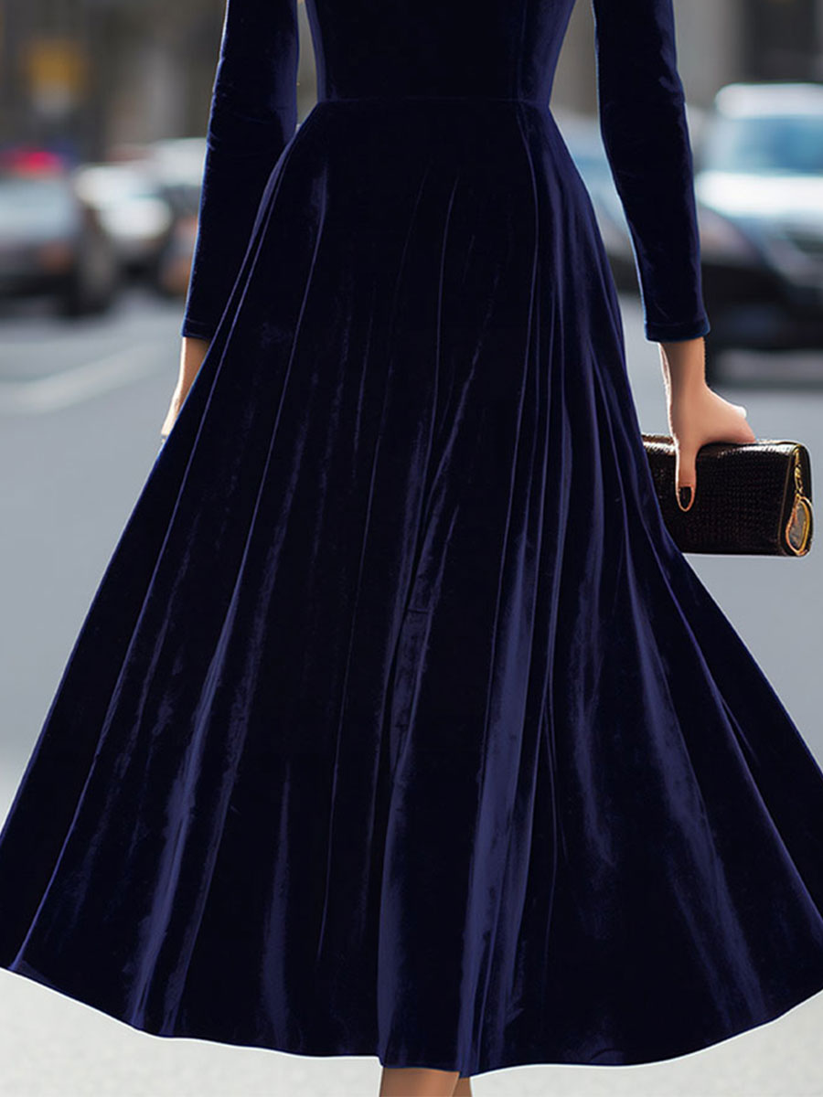 ELOWON | NAVY BLUE LONG-SLEEVE MIDI DRESS