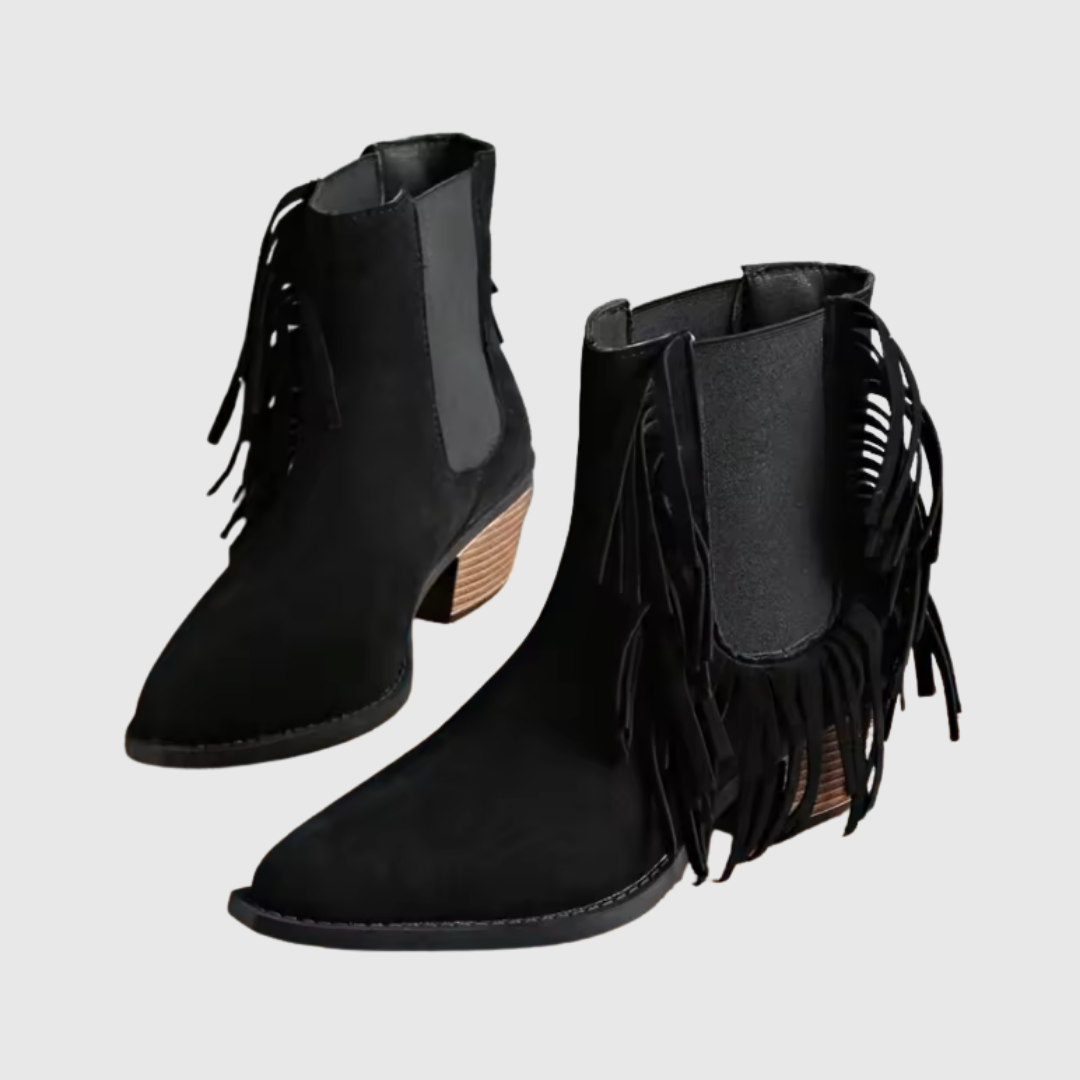 OLIVINE | FRINGE SUEDE ANKLE BOOTS