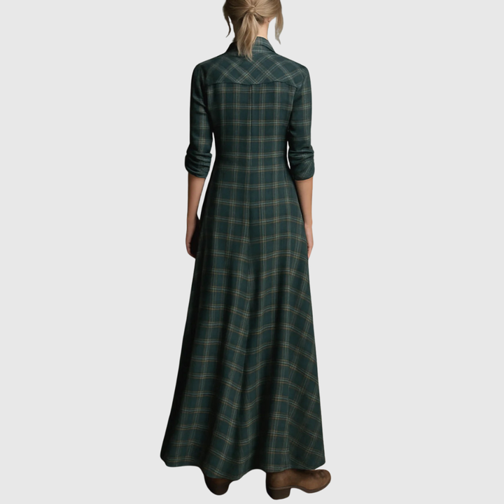 CLARIBELLE | GREEN CHECK LONG DRESS