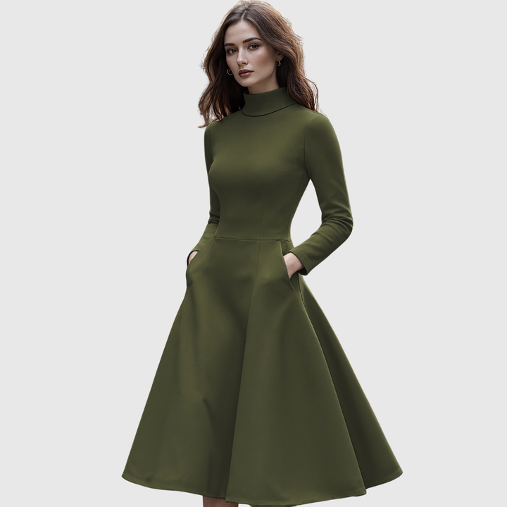 LILLIE | HIGH NECK LONG SLEEVE A-LINE DRESS