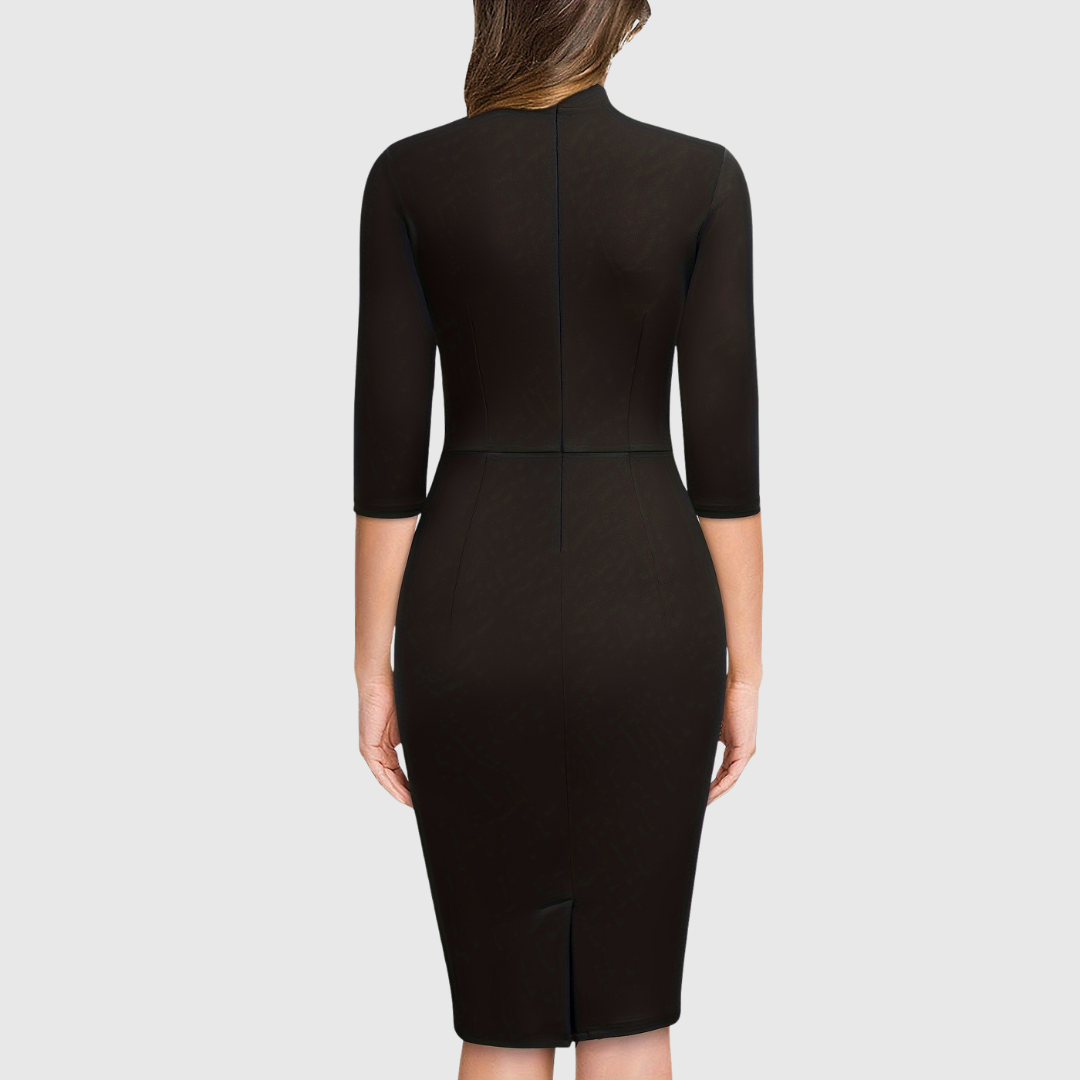 HARIETHE | THREE-QUARTER SLEEVE SHEATH TIE-NECK DRESS