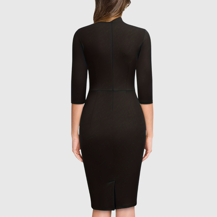 HARIETHE | THREE-QUARTER SLEEVE SHEATH TIE-NECK DRESS