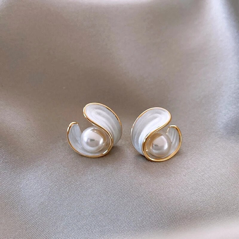 Opal & Pearl Gold Drop Earrings