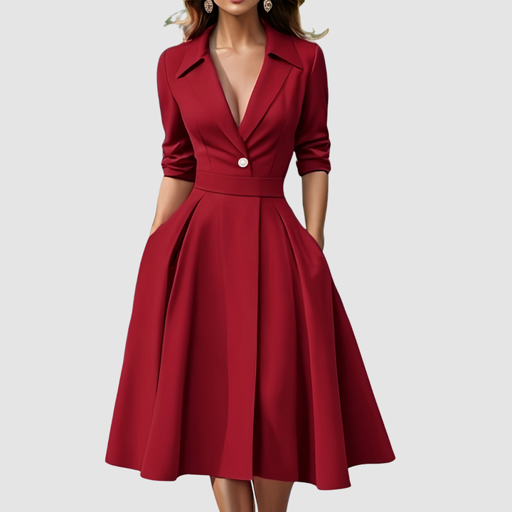 Rosalie Quinn | Buttoned Long-Sleeve Midi Dress