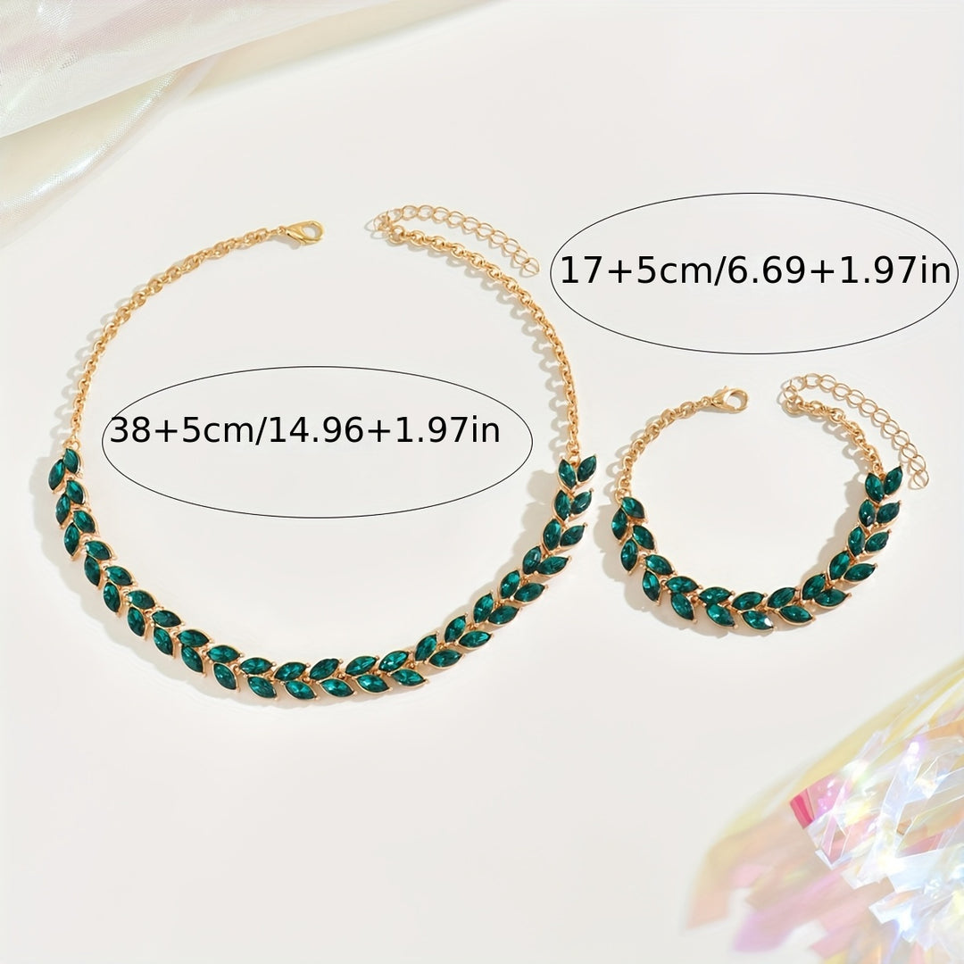 Elegant Green Crystal Necklace & Bracelet Duo