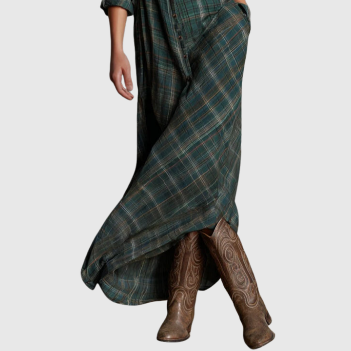 CLARIBELLE | GREEN CHECK LONG DRESS