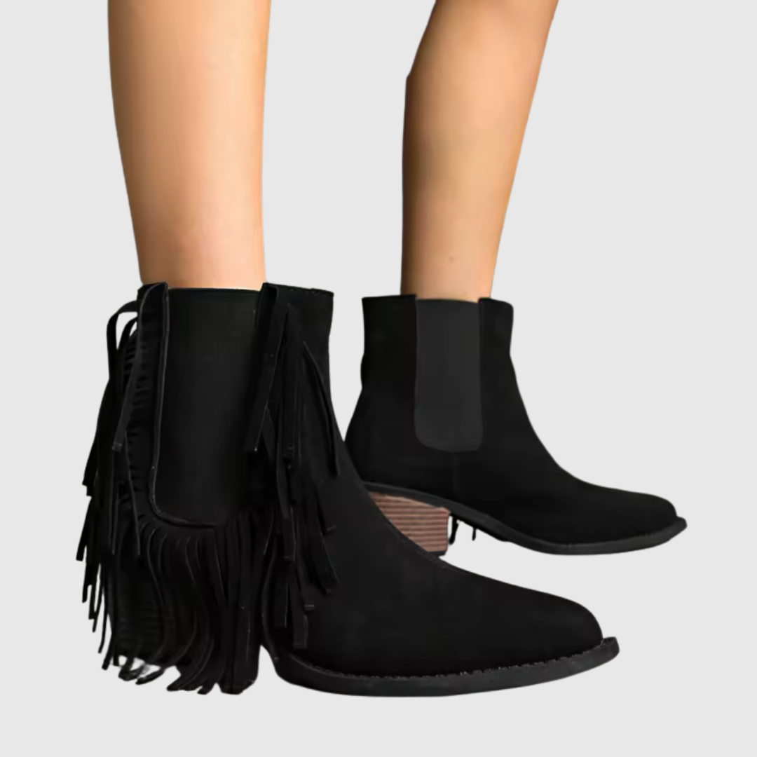 OLIVINE | FRINGE SUEDE ANKLE BOOTS