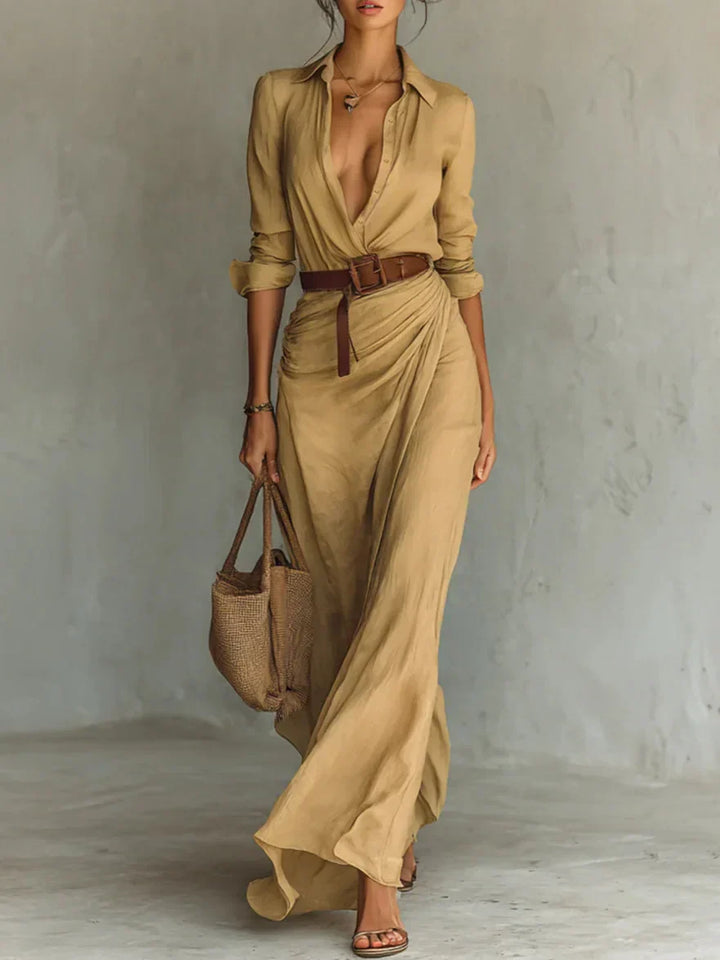 UNA | LAPEL-WRAP MAXI DRESS