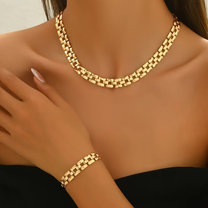 Square Buckle Necklace & Bracelet Set