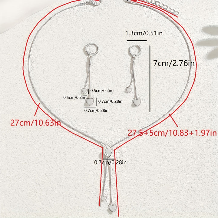 Adjustable Heart Pendant Necklace & Earrings Set