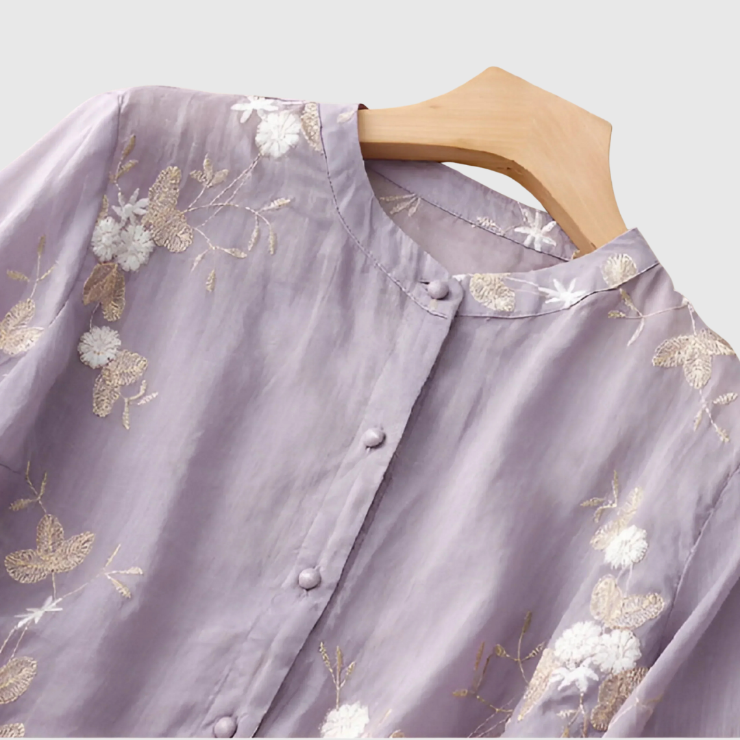 Mireille | Cotton Top with Embroidered Flowers