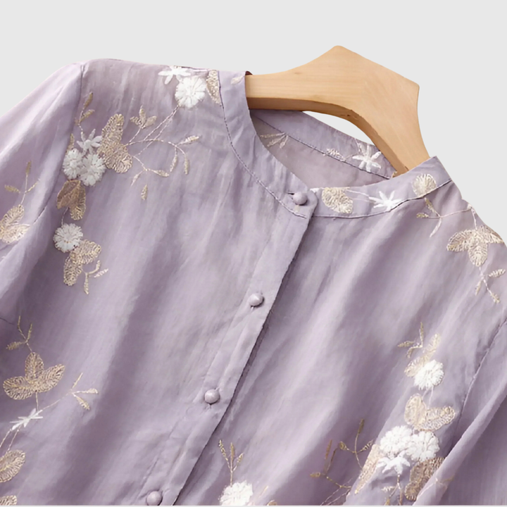 Mireille | Cotton Top with Embroidered Flowers