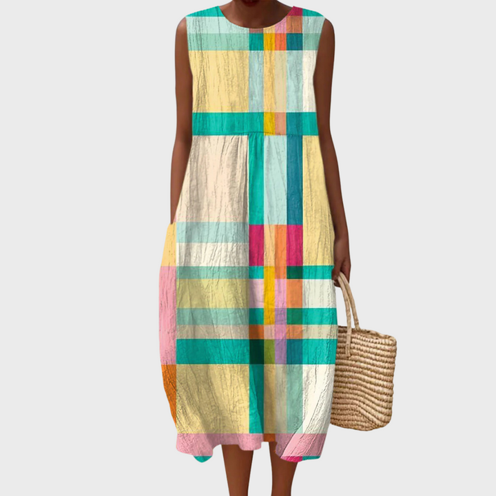 Saphine | Abstract Plaid Cotton Dress