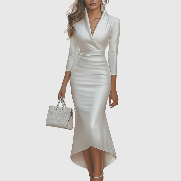 EVELISSE | SATIN V-NECK EVENING DRESS