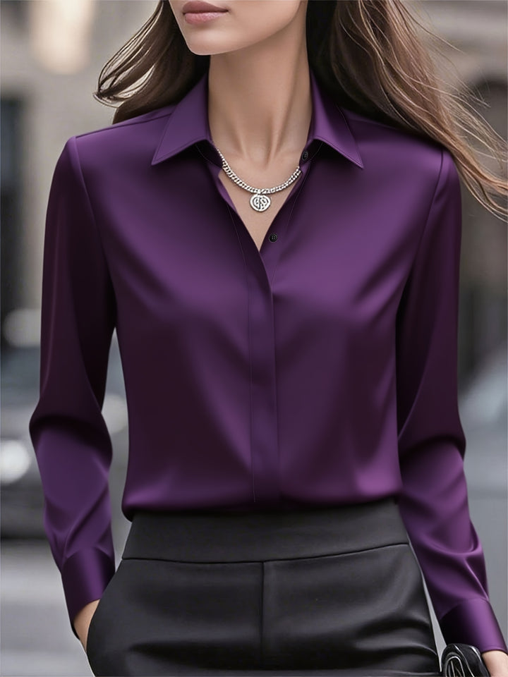 [Elegant Women's Blouse] Elegant Women's Long Sleeve Blouse | Classic White Button-Front Shirt, Non-Stretch Office & Formal Attire, All-Season Professional Clothing for Business, Meetings, Events - Ready-to-Wear Ladies Shirts, Event Wear, Sophisticated De
