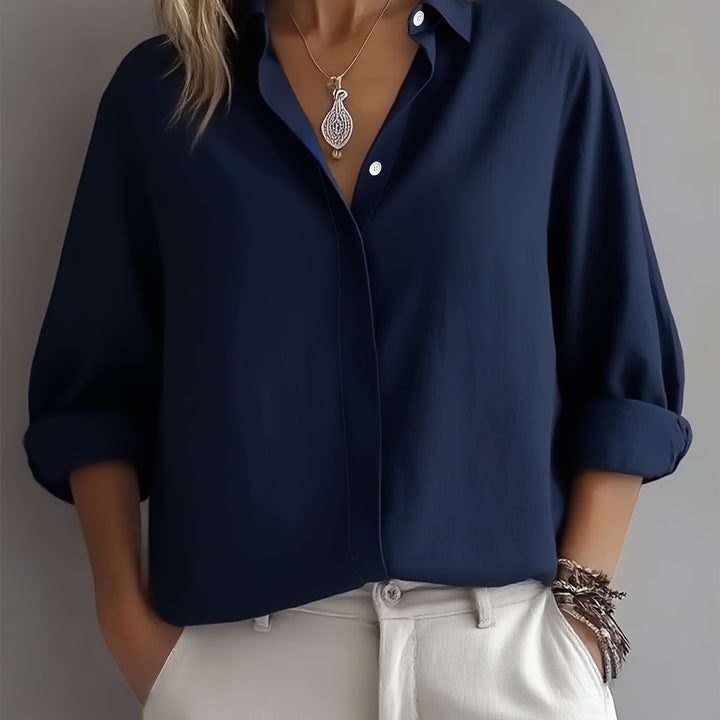 [Elegant Women's Blouse] Elegant Women's Long Sleeve Blouse | Classic White Button-Front Shirt, Non-Stretch Office & Formal Attire, All-Season Professional Clothing for Business, Meetings, Events - Ready-to-Wear Ladies Shirts, Event Wear, Sophisticated De