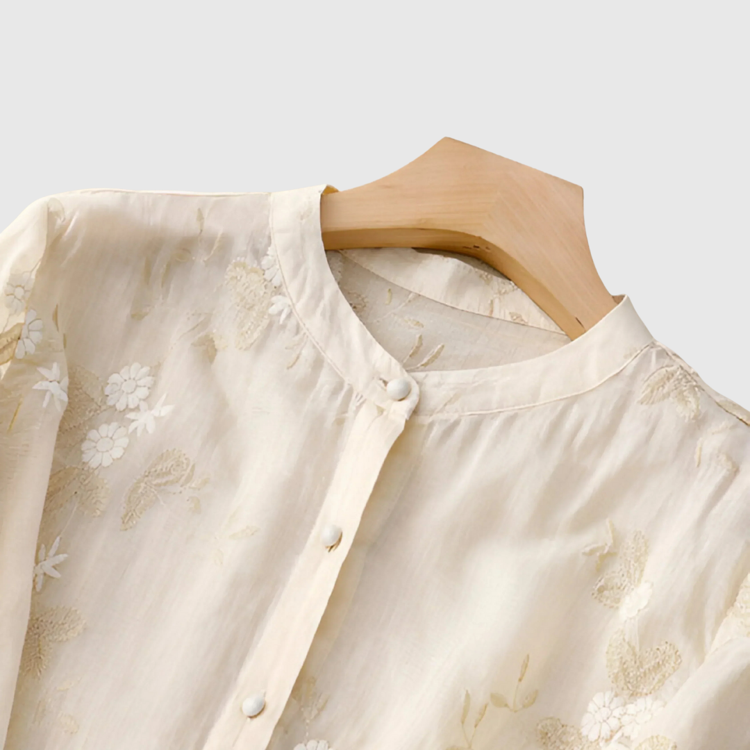 Mireille | Cotton Top with Embroidered Flowers
