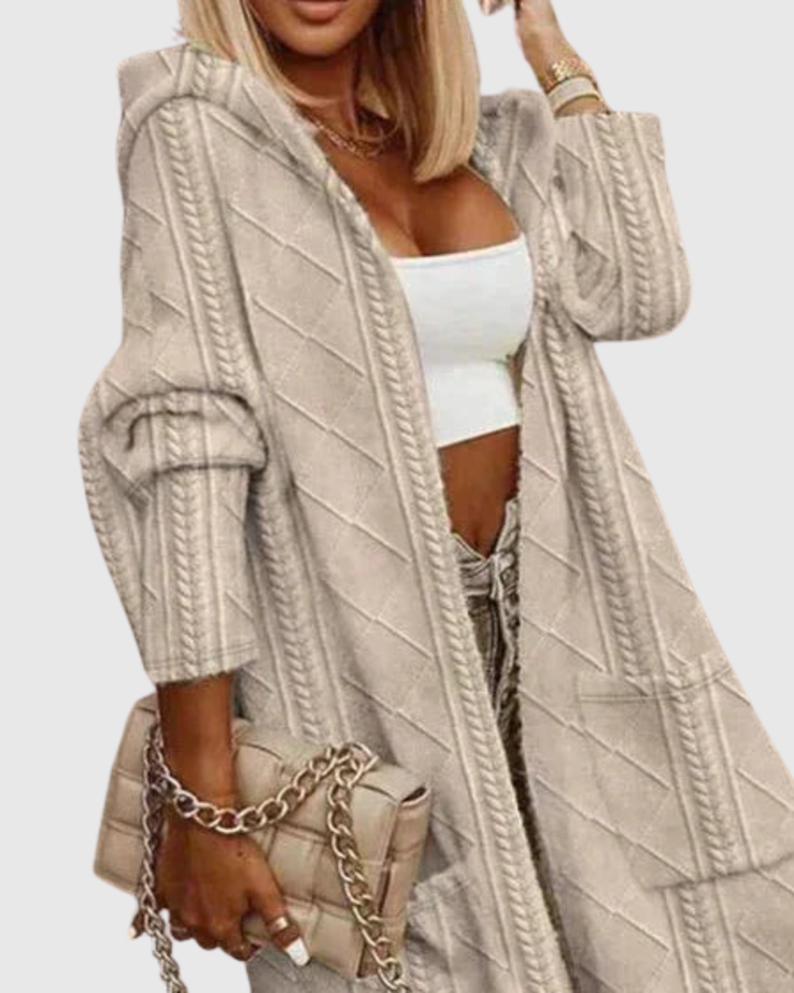HONORIA | HOODED CABLE-KNIT CARDIGAN