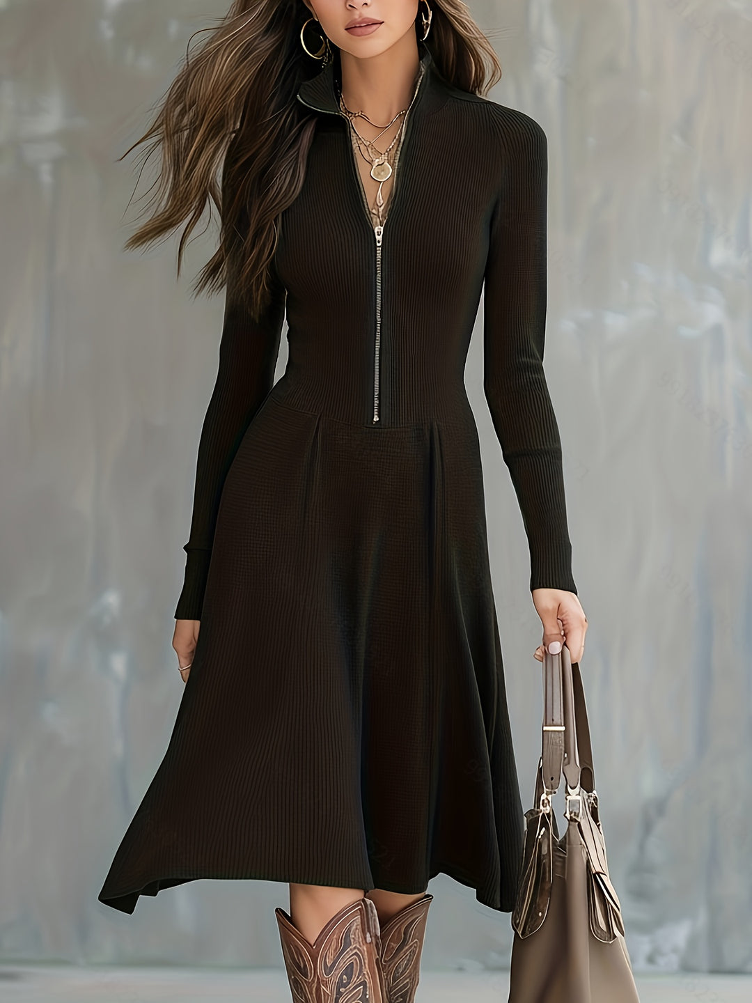 ZINNIA | ZIPPERED LONG SLEEVE DRESS WITH STRETCH FABRIC