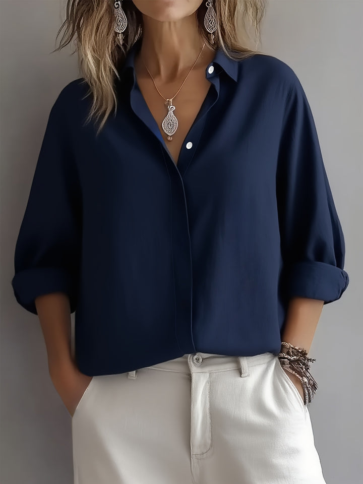 [Elegant Women's Blouse] Elegant Women's Long Sleeve Blouse | Classic White Button-Front Shirt, Non-Stretch Office & Formal Attire, All-Season Professional Clothing for Business, Meetings, Events - Ready-to-Wear Ladies Shirts, Event Wear, Sophisticated De