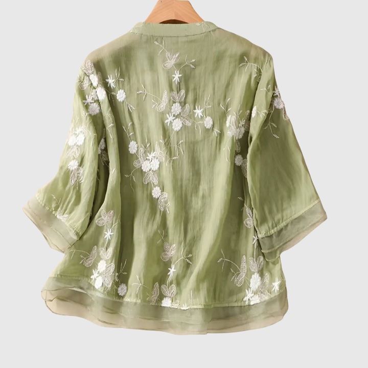 Mireille | Cotton Top with Embroidered Flowers