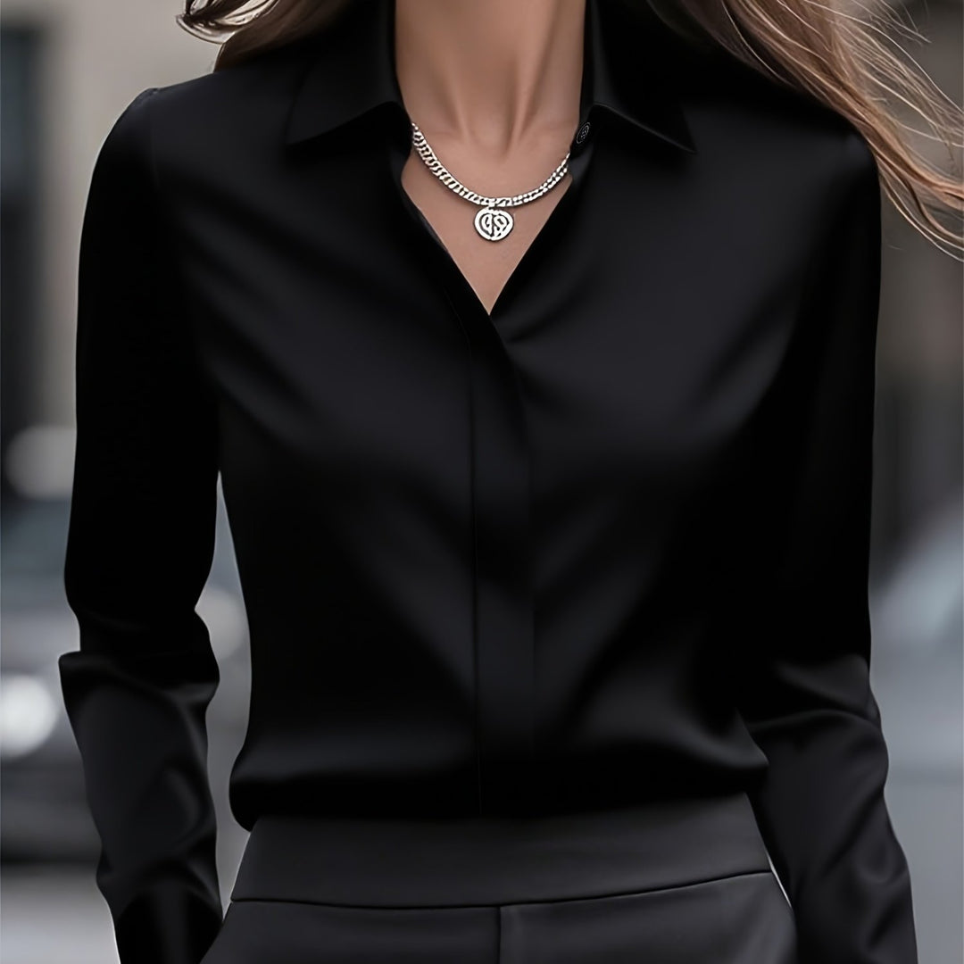 [Elegant Women's Blouse] Elegant Women's Long Sleeve Blouse | Classic White Button-Front Shirt, Non-Stretch Office & Formal Attire, All-Season Professional Clothing for Business, Meetings, Events - Ready-to-Wear Ladies Shirts, Event Wear, Sophisticated De