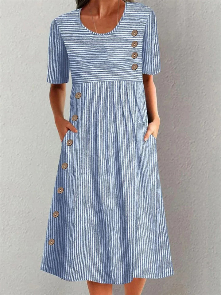 Elora | Striped Cotton Midi Dress