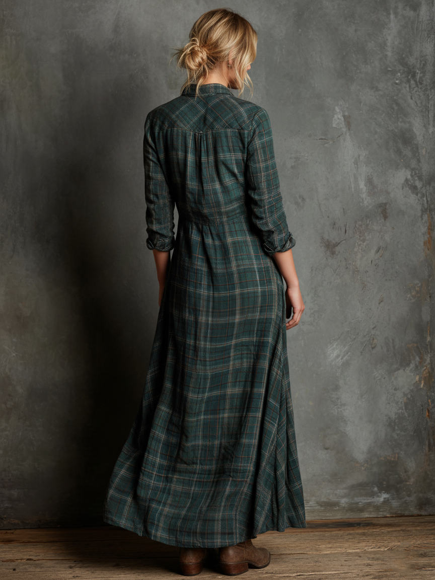 AILENE | CLASSIC GREEN PLAID SHIRT DRESS