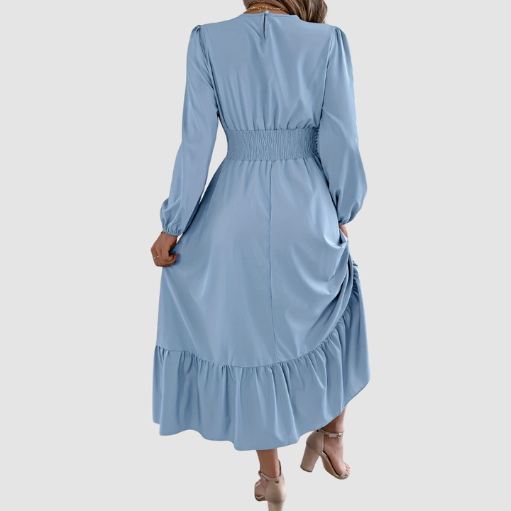 Isola Lane | Navy Ruffled Hem Midi Dress