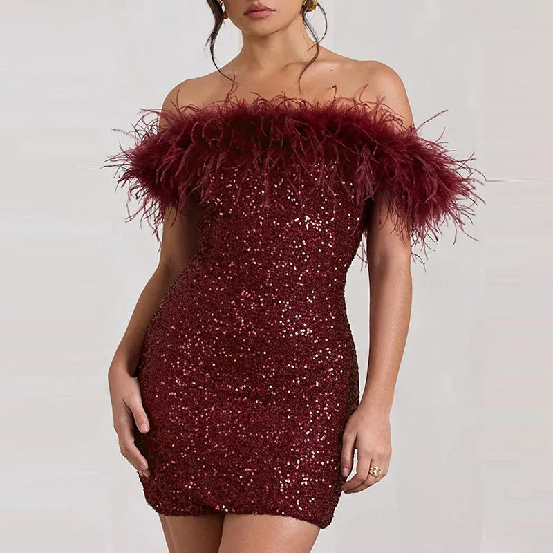 Adriana | Elegant Off-Shoulder Glitter Dress