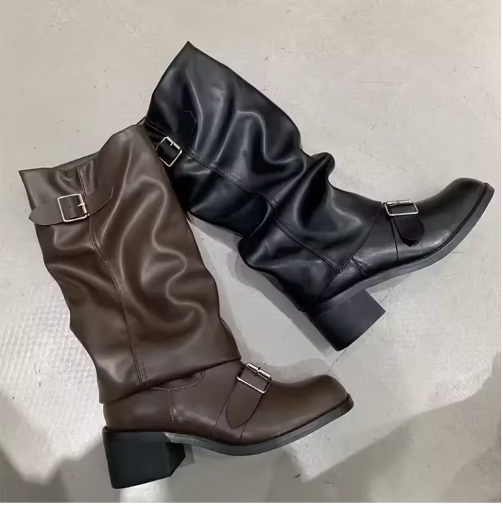 Isoldeia | Platform Leather Boots with Straps