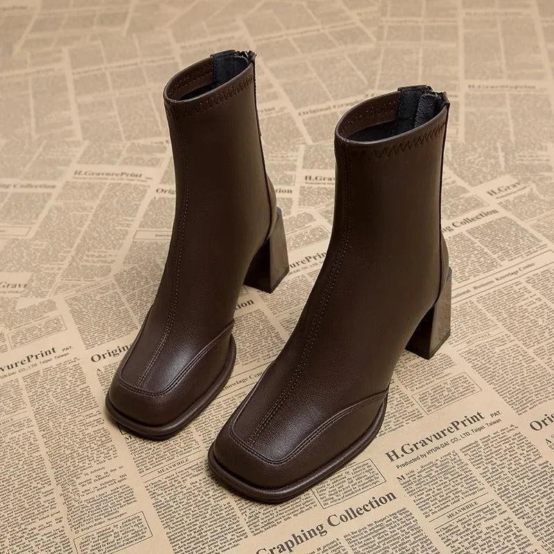 Clarinda | Square-Toe Block Heel Boots