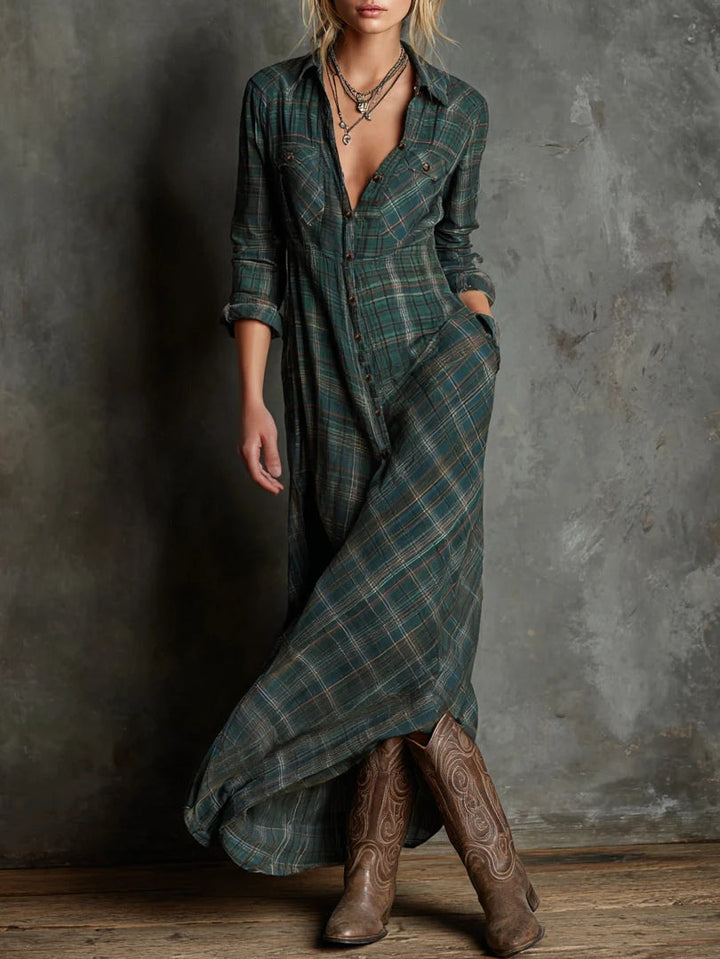 Ailene | Classic Green Plaid Shirt Dress
