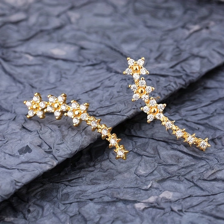 Floral Rhinestone Gold Earrings