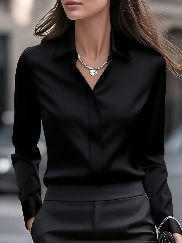 [Elegant Women's Blouse] Elegant Women's Long Sleeve Blouse | Classic White Button-Front Shirt, Non-Stretch Office & Formal Attire, All-Season Professional Clothing for Business, Meetings, Events - Ready-to-Wear Ladies Shirts, Event Wear, Sophisticated De
