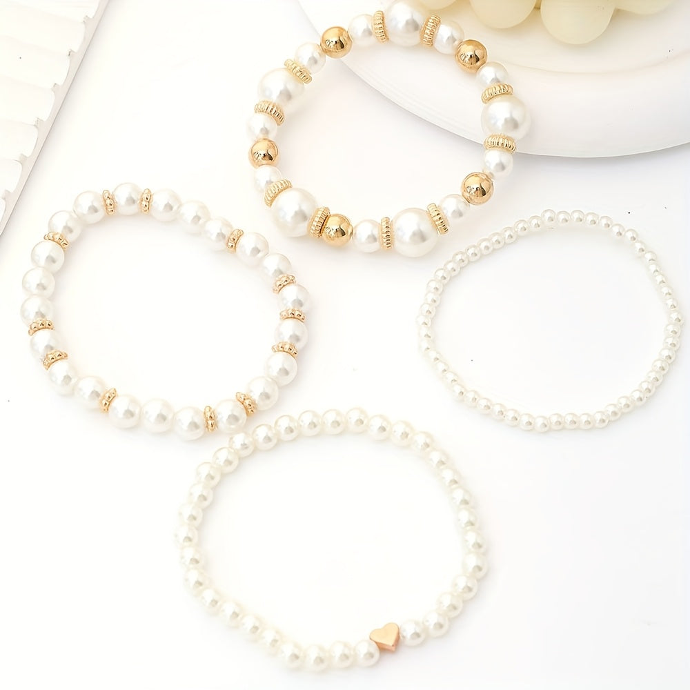 Pearl Heart Bracelet Set
