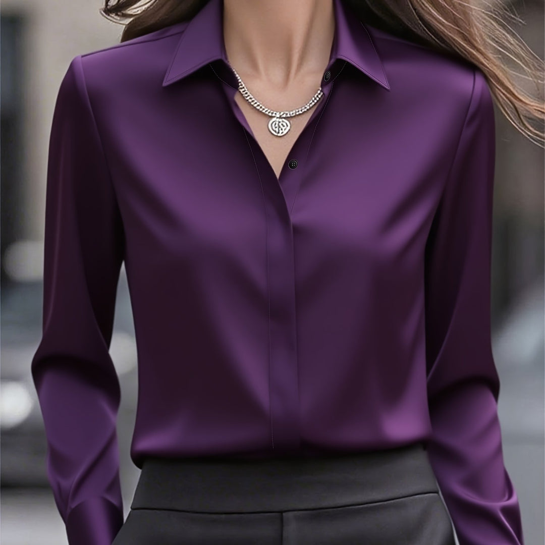 [Elegant Women's Blouse] Elegant Women's Long Sleeve Blouse | Classic White Button-Front Shirt, Non-Stretch Office & Formal Attire, All-Season Professional Clothing for Business, Meetings, Events - Ready-to-Wear Ladies Shirts, Event Wear, Sophisticated De