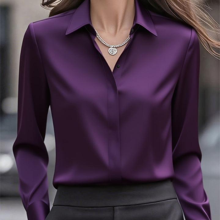 [Elegant Women's Blouse] Elegant Women's Long Sleeve Blouse | Classic White Button-Front Shirt, Non-Stretch Office & Formal Attire, All-Season Professional Clothing for Business, Meetings, Events - Ready-to-Wear Ladies Shirts, Event Wear, Sophisticated De